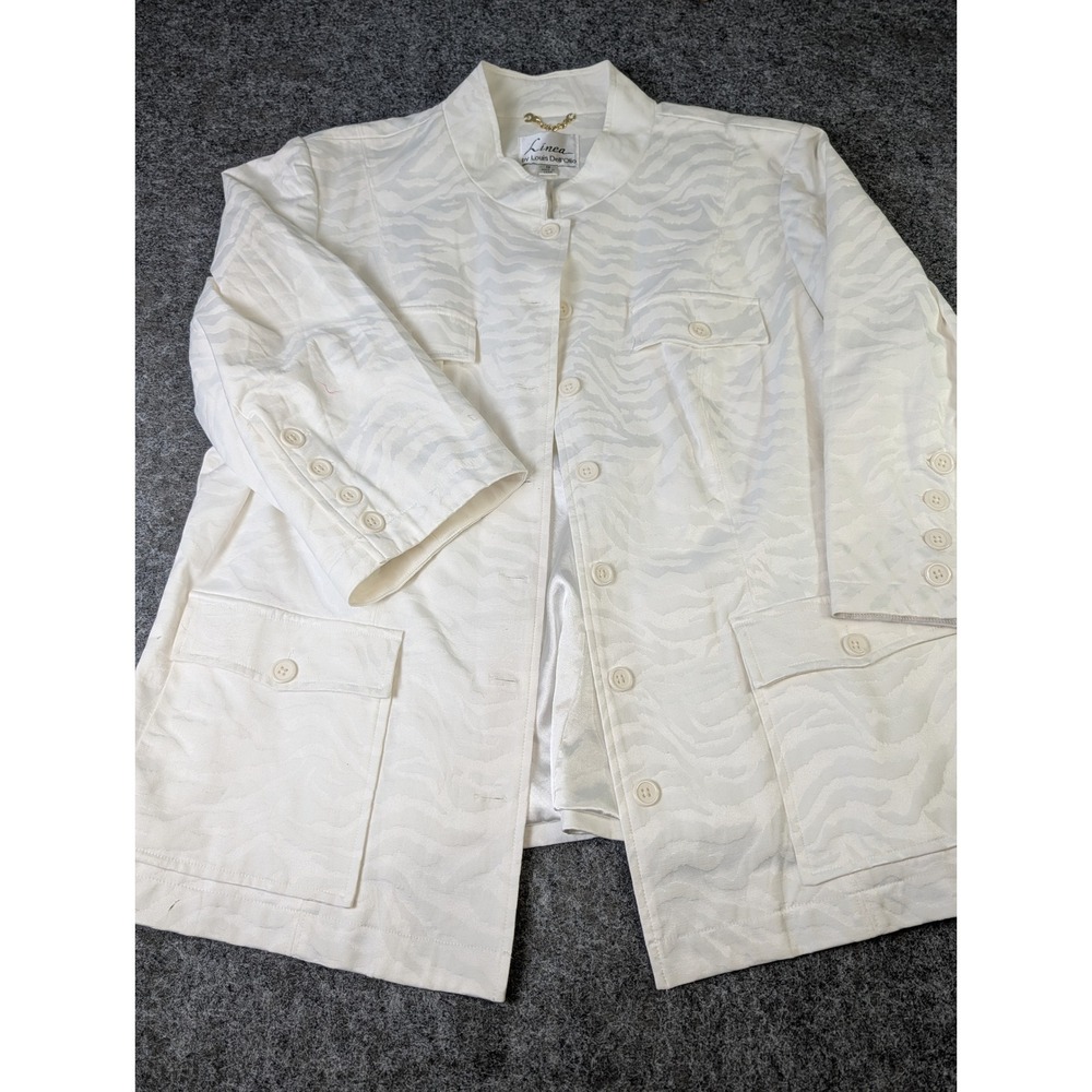 Linea by Louis Dell Olio White Zebra Jacquard Utility Jacket 1X Button Up
